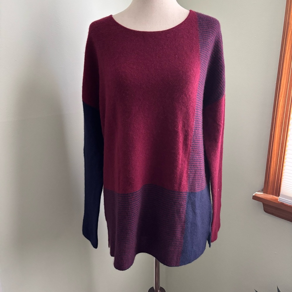 Lusso Cashmere Color Block Striped Burgundy Sweater size S